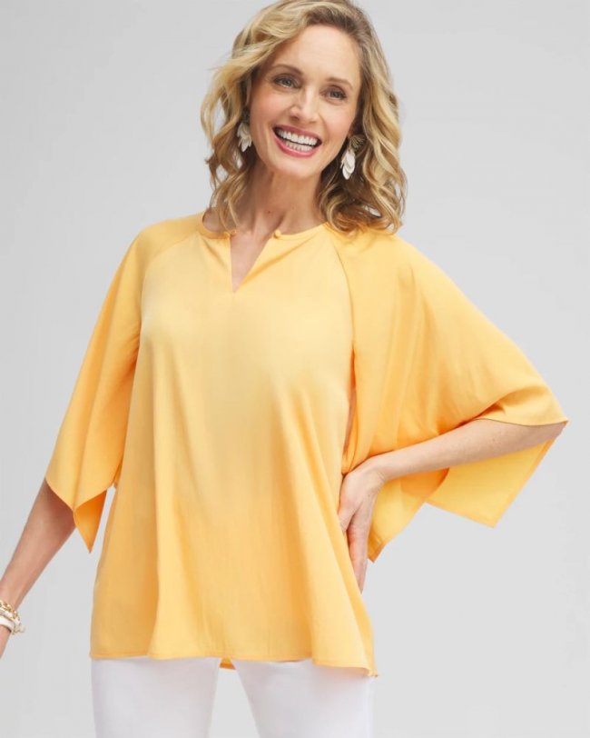 Chicos Satin Keyhole Neck Blouse - MANGO SORBET