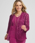 Chicos Travelers™ Collection Embroidered Lace Cutwork Jacket - PURPLE CLOVER Chicos Travelers™ Collection Embroidered Lace Cutwork Jacket - PURPLE CLOVER