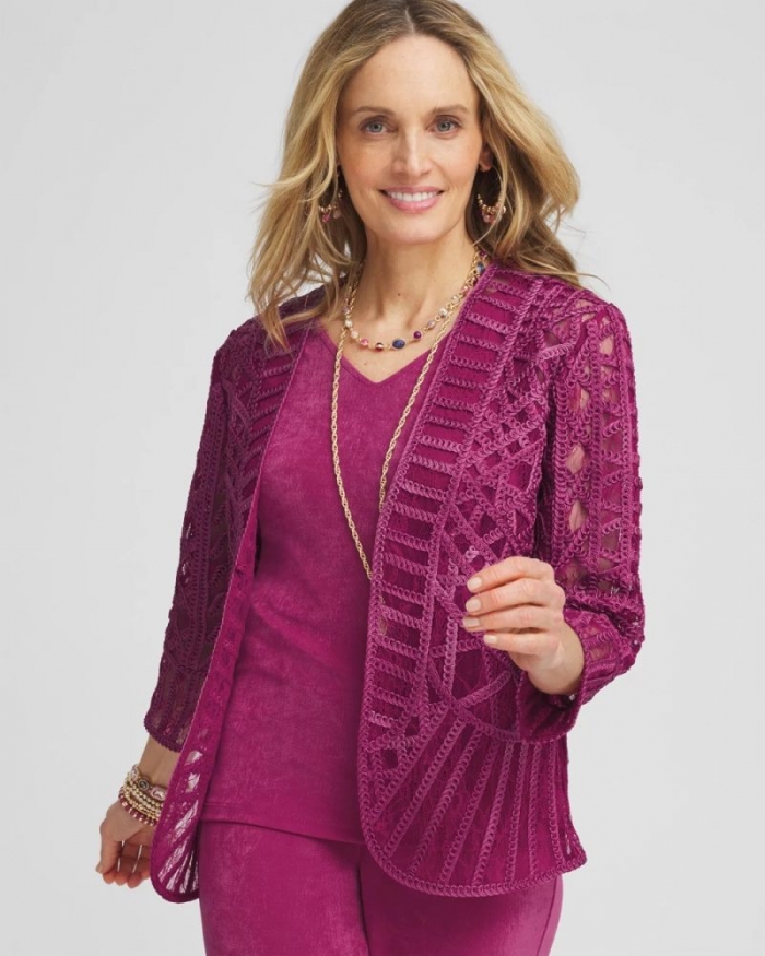 Chicos Travelers™ Collection Embroidered Lace Cutwork Jacket - PURPLE CLOVER