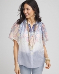 Chicos Jacquard Flutter-Sleeve Blouse - BLUE PEARL