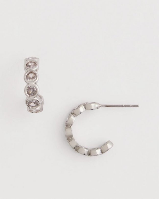Chicos Silvertone Crystal Mini Hoop Earrings - SILVER Chicos Silvertone Crystal Mini Hoop Earrings - SILVER
