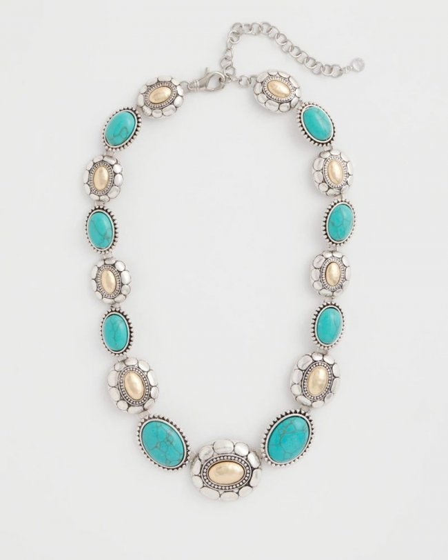 Chicos Turquoise Mixed Metal Collar Necklace - TURQUOISE