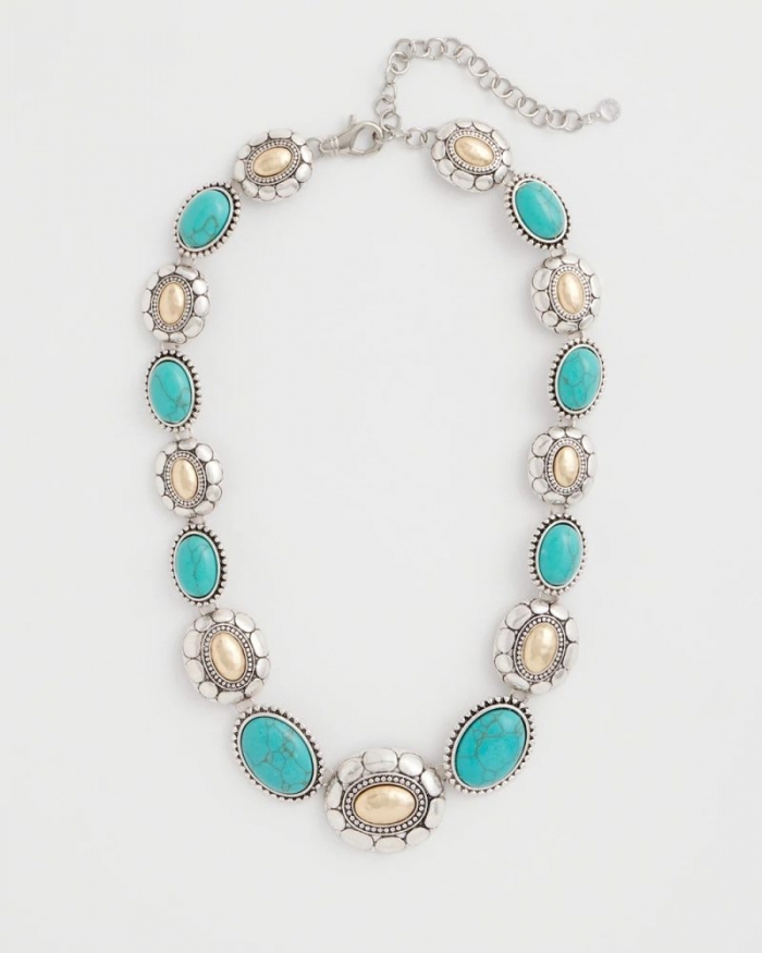 Chicos Turquoise Mixed Metal Collar Necklace - TURQUOISE