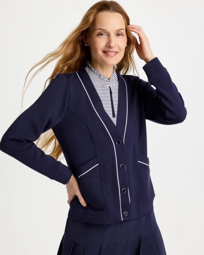 Chicos Zenergy® Soft Pique Button-Down Cardigan - PASSPORT BLUE