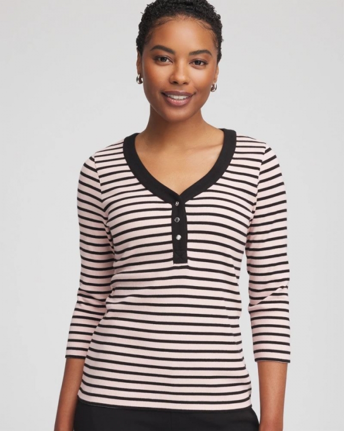 Chicos Zenergy® Ribbed Striped Henley Tee - ROSE SMOKE