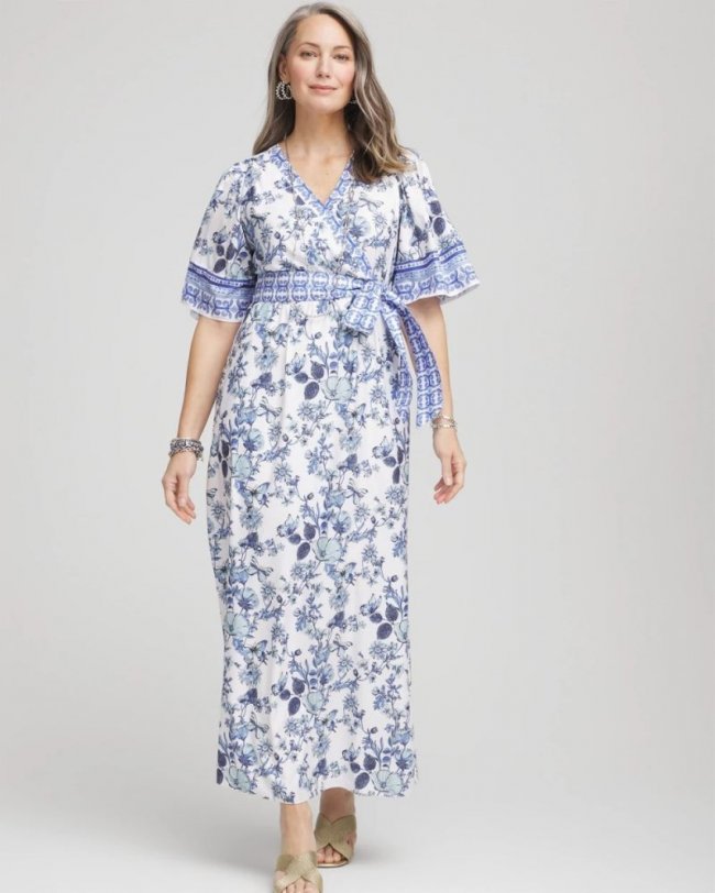 Chicos Surplice Matte Satin Maxi Dress - ALABASTER