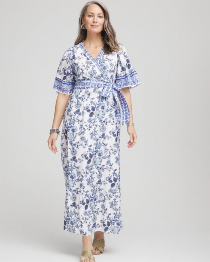 Chicos Surplice Matte Satin Maxi Dress - ALABASTER