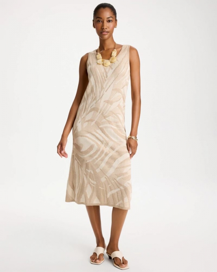 Chicos Knit Printed Sweater Dress - GOLD