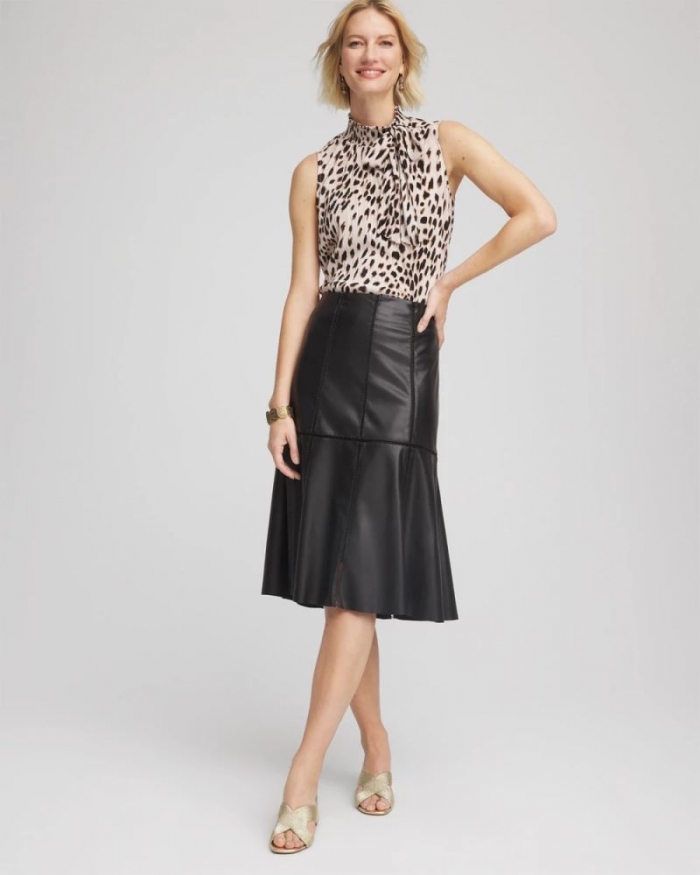Chicos Faux Leather Seamed Skirt - BLACK