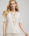 Chicos Embroidered Lace Linen Tee - RIVER ROCK