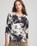 Chicos Floral Wedge Top - BLUE MENTHE