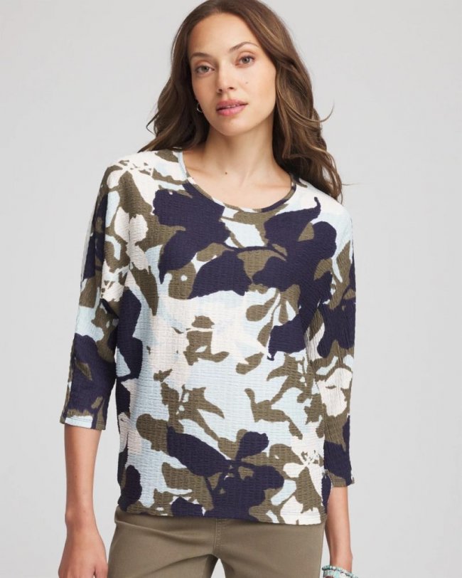 Chicos Floral Wedge Top - BLUE MENTHE