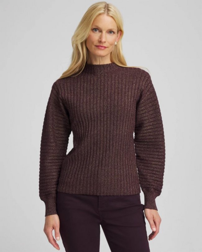 Chicos Metallic Ribbed Pullover - NIGHT BLOOM