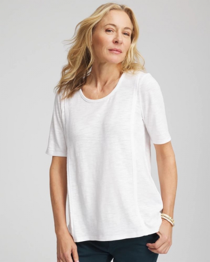 Chicos Slub Paneled Elbow Tee - ALABASTER