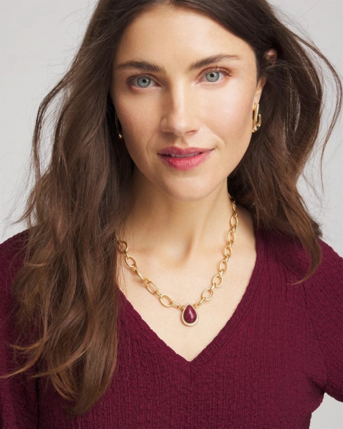 Chicos Convertible Three-Strand Stone Pendant Necklace - PURPLE