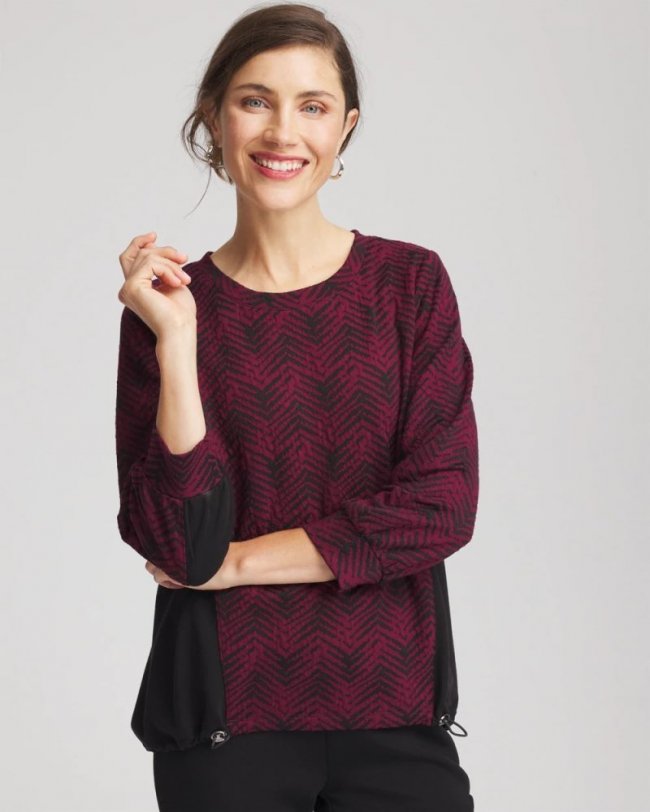Chicos Zenergy® Jacquard Bungee Top - DEEP CHIANTI