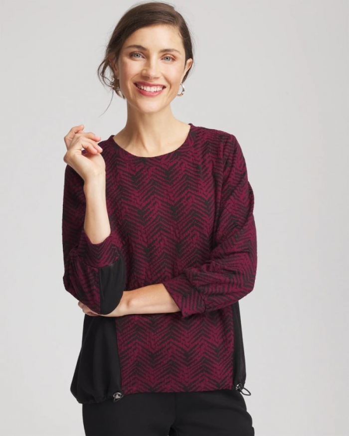 Chicos Zenergy® Jacquard Bungee Top - DEEP CHIANTI