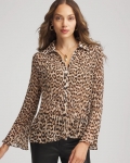Chicos Animal-Print Pleated Georgette Blouse - BLACK Chicos Animal-Print Pleated Georgette Blouse - BLACK