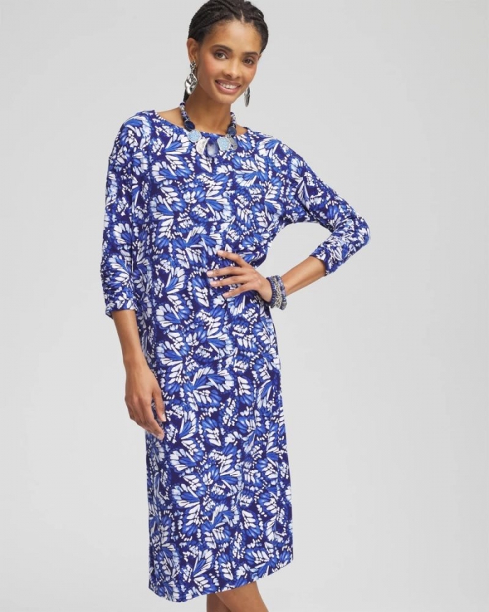 Chicos Batwing Sleeved Jersey Midi Dress - BLUE CASA
