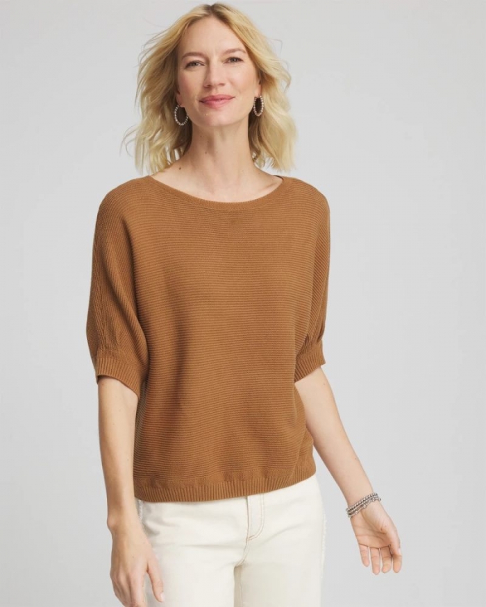 Chicos Ribbed Combed Cotton Sweater - BURNT SIENNA