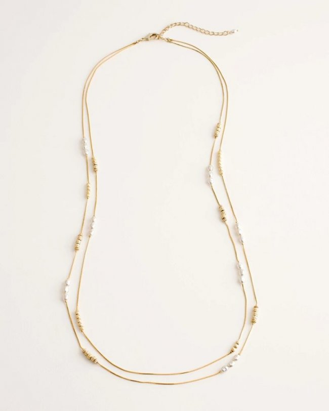 Chicos Long Faux-Pearl and Goldtone Double-Strand Necklace - GOLD