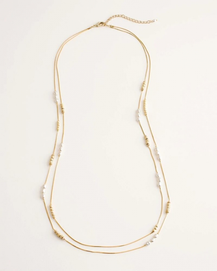 Chicos Long Faux-Pearl and Goldtone Double-Strand Necklace - GOLD