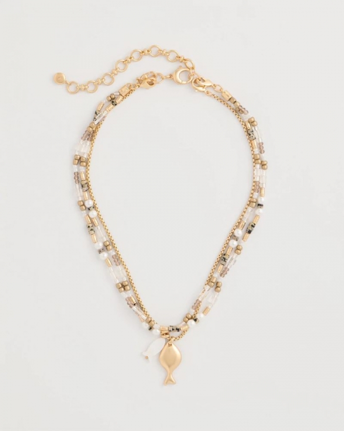 Chicos Neutral Jasper Shell Short Necklace - NEUTRAL