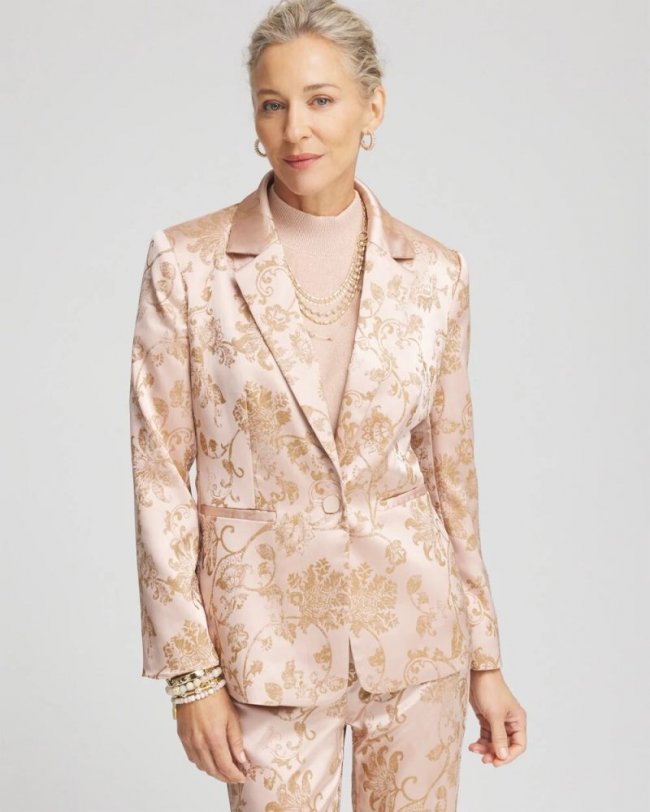 Chicos Satin Jacquard Blazer - ROSE SMOKE