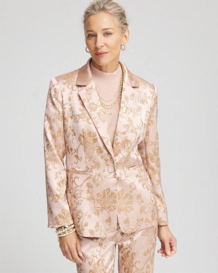 Chicos Satin Jacquard Blazer - ROSE SMOKE