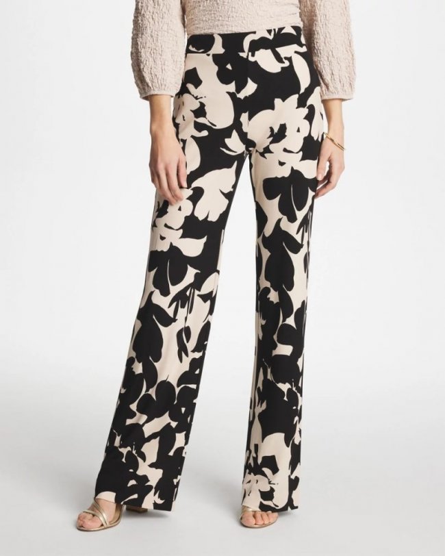 Chicos Shadow Blossom Matte Jersey Pants - BLACK