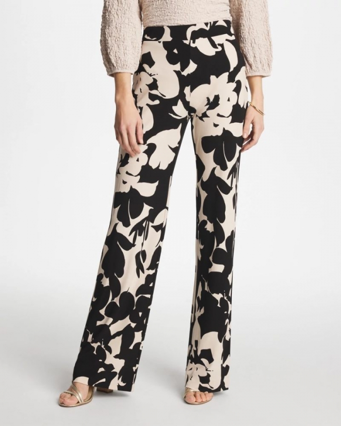 Chicos Shadow Blossom Matte Jersey Pants - BLACK
