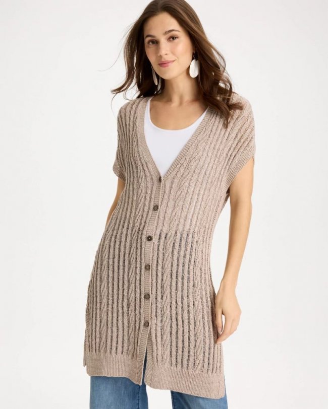 Chicos Faucet V-Neck Long Cardigan Vest - SMOKEY TAUPE Chicos Faucet V-Neck Long Cardigan Vest - SMOKEY TAUPE
