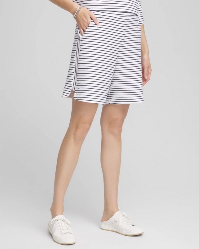 Chicos Zenergy® French Terry Striped Shorts - PASSPORT BLUE