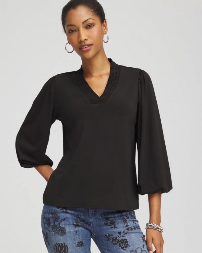 Chicos Dramatic Elbow-Sleeve Top - BLACK