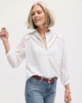 Chicos Cutwork Trim Chiffon Blouse - ALABASTER Chicos Cutwork Trim Chiffon Blouse - ALABASTER