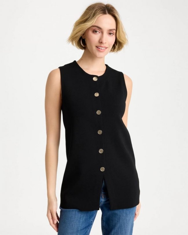 Chicos Refined Crewneck Sweater Vest - BLACK
