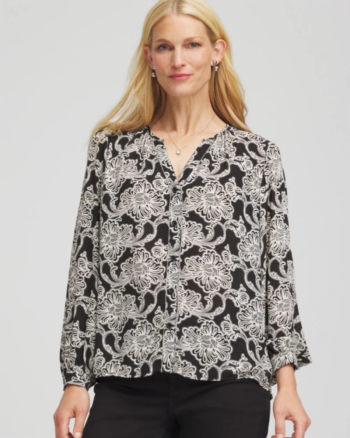 Chicos Caviar Bead Georgette Blouse - BLACK