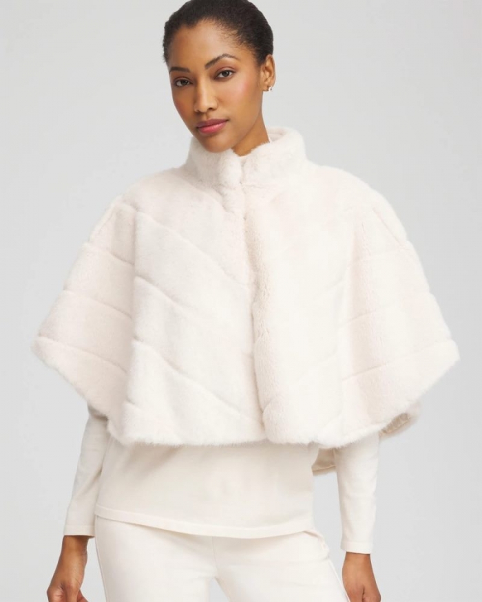 Chicos Faux Fur Funnelneck Capelet - ENGLISH CREAM