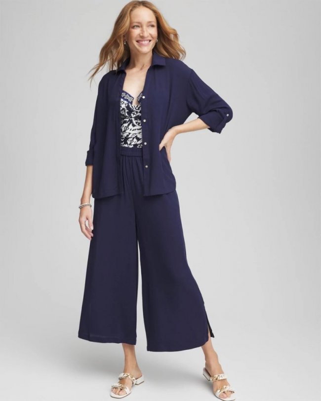 Chicos Chico's Beach Swimsuit Cover-Up Set - PASSPORT BLUE
