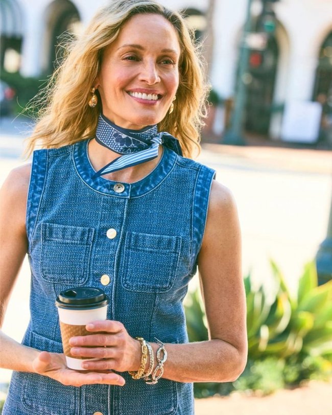 Chicos Tweed Mixed Denim Vest - MIST FLOWER INDIGO