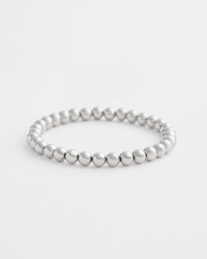 Chicos Small Beaded Silver Tone Stretch Bracelet - SILVER