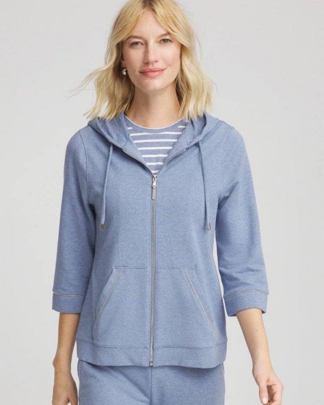 Chicos Zenergy® French Terry Full-Zip Jacket - FADED INDIGO HEATHER MED