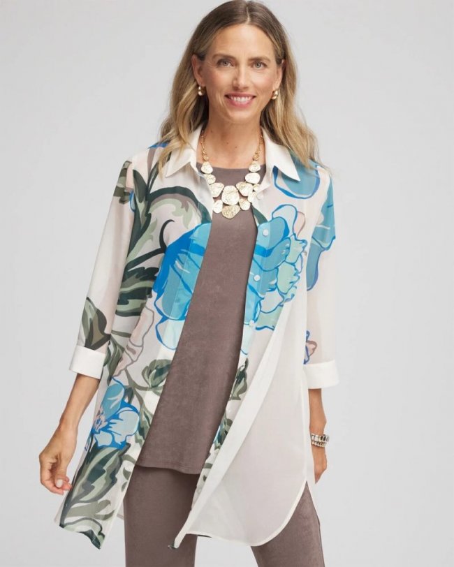 Chicos Travelers™ Artisanal Chiffon Tunic - DARKEST SPRUCE