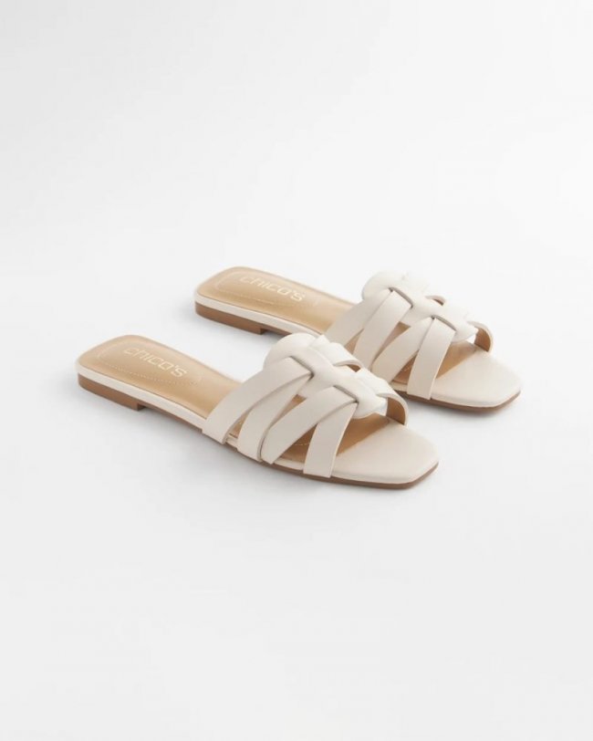Chicos Cassidy Cross-Strap Slide Sandals - BONE