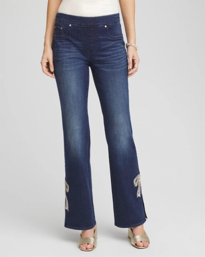 Chicos Bow Appliqué Pull-On Bootcut Jeans - CASTOR STREET INDIGO