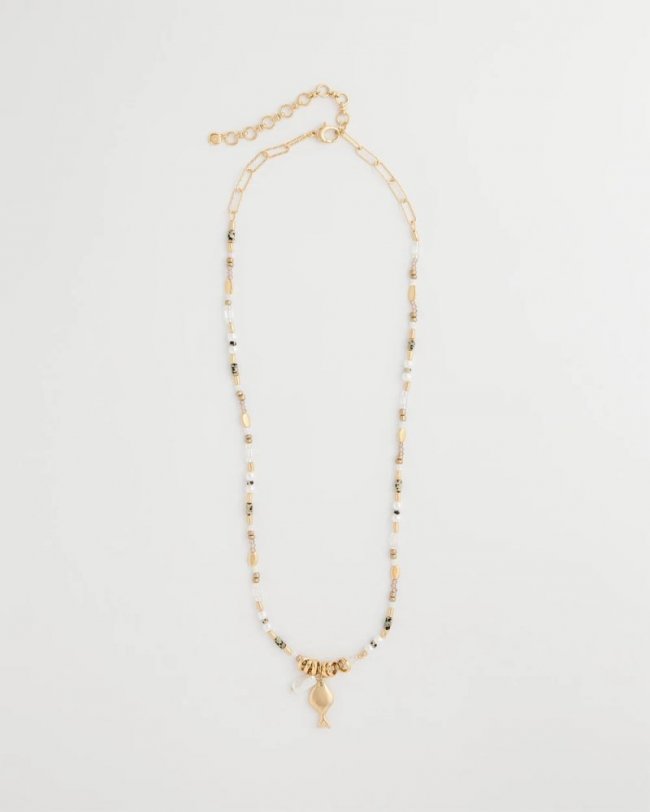 Chicos Coral Jade Stone Charm Necklace - NEUTRAL