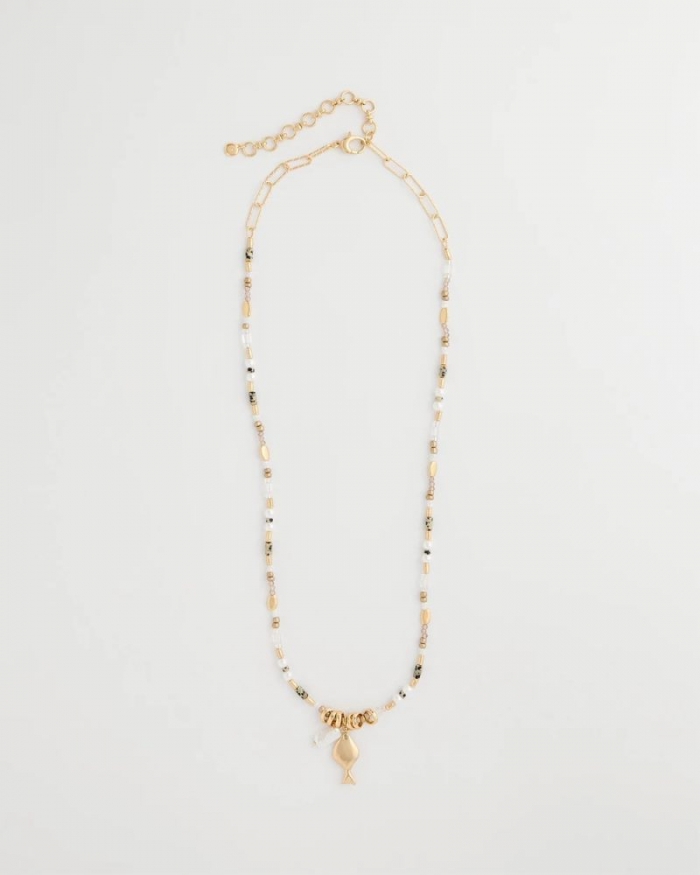 Chicos Coral Jade Stone Charm Necklace - NEUTRAL