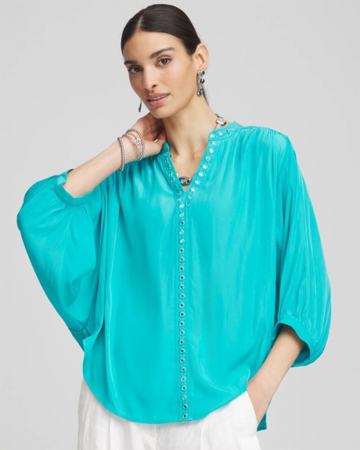 Chicos Batwing Sleeve Top - SEASPRAY