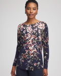 Chicos Ella Floral Bateau Pullover Sweater - PASSPORT BLUE
