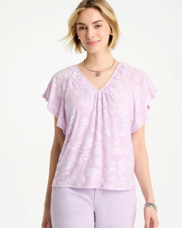 Chicos Burnout Floral Tee - ORCHID MIST